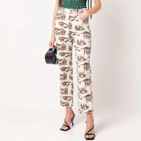 Reformation Sonora Brown White Horse Western Printed Jeans Desert Sand - Picture 4 of 6